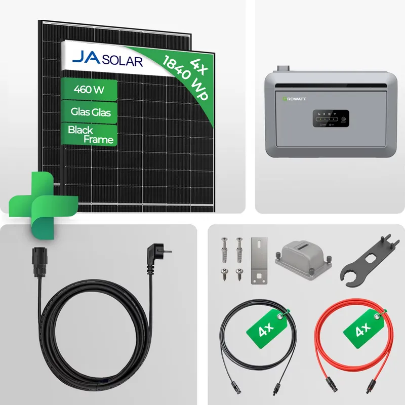 Growatt Balkonkraftwerk 1840W mit NEXA 2000 Speicher 2 kWh | Mini PV Anlage Steckdose | JA Solar 460W Glas-Glas Module - inkl. 0 % MwSt. für Privatkunden – Produktbild 1 von 5