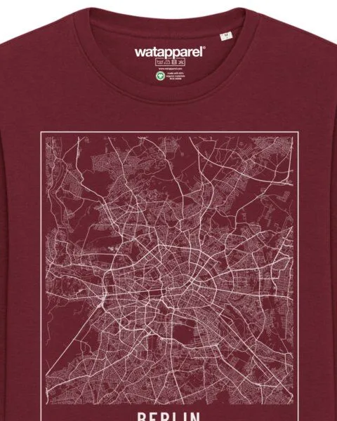 watapparel watapparel Sweatshirt Unisex City maps Berlin Landkarte, Burgundy, – Produktbild 3 von 3
