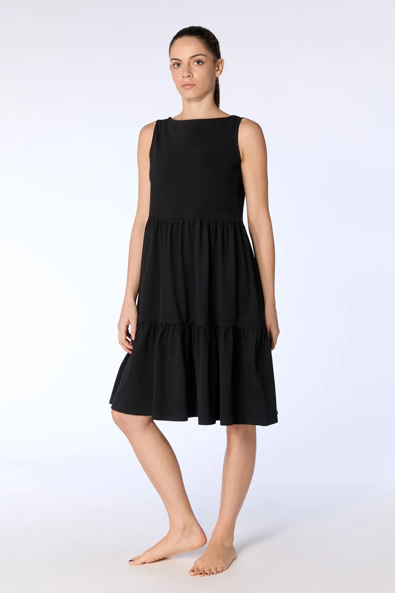 Leela Cotton Leela Cotton Damen vegan Kleid Gerüscht, Schwarz, – Produktbild 2 von 2
