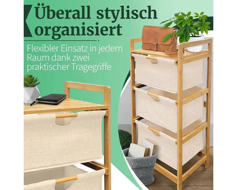 HEIMWERT Wäschekorb Wäschekorb Regal 3 Fächer Wäschesortierer Wäschesammler, Beige, – Produktbild 5 von 5
