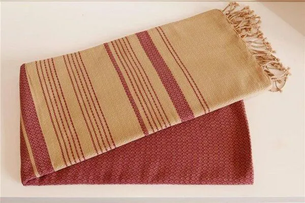 Karawan authentic Karawan authentic Fouta Hamamtuch aus reiner Bio-Baumwolle 200 × 100 cm (Stil SAND), Plum (lila), – Produktbild 7 von 8