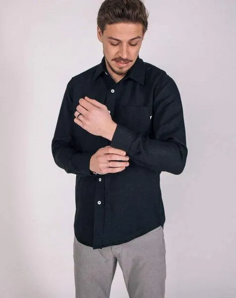 Aatise Aatise Leinenhemd Zeus 100% Leinen regular fit, französischer Kragen, Schwarz, – Produktbild 3 von 4