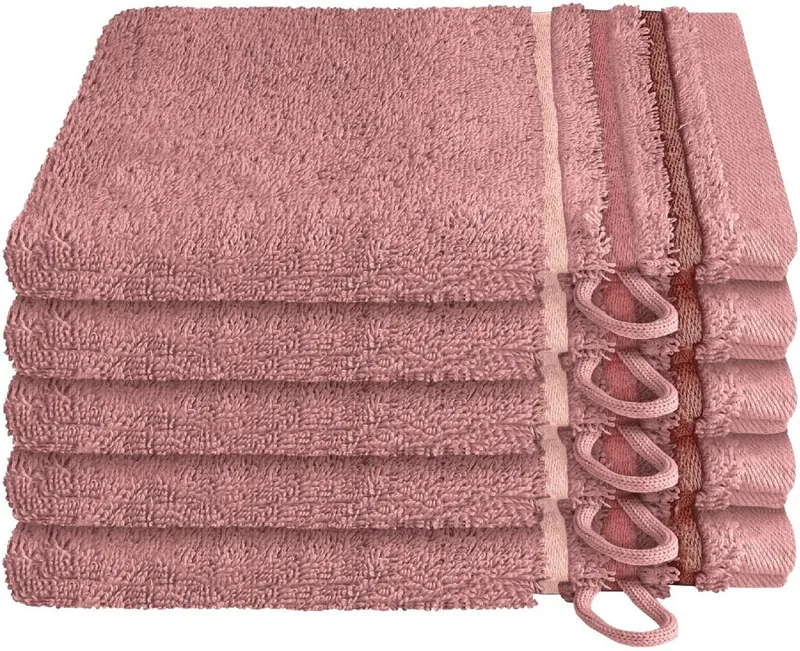 Schiesser Schiesser Waschhandschuh Skyline Color aus 100 % Baumwolle mit eleganter Streifenbordüre, (5-St), OEKO-TEX® MADE IN GREEN, Rosa, – Produktbild 1 von 5