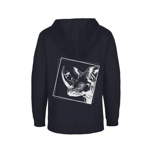 HANDGEDRUCKT HANDGEDRUCKT Unisex Kinder Zip Up Hoody "Rhinoskateros", Navy, – Produktbild 1 von 3