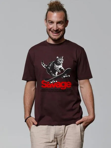 watapparel watapparel T-Shirt Unisex Savage cat, Red brown, – Produktbild 2 von 2