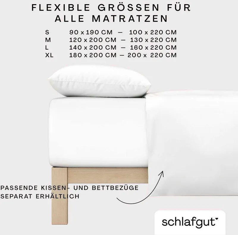 Schlafgut Schlafgut Spannbettlaken PURE BOXSPRING Bio-Baumwolle mit Elasthan, 170 g/m², Bettlaken, Jersey-Elasthan, Gummizug: rundum, (1 Stück), PREMIUM Boxspringbett Laken bis 40 cm Höhe, dehnbar blickdicht, straff, Weiß, – Produktbild 1 von 5
