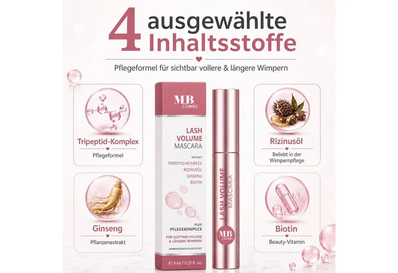 Medical Beauty Cosmetics Mascara Schwarz mit Serumeffekt - Lash Volume Wimperntusche, 8 ml, pflegend mit Tripeptid-Komplex & Biotin für lange Wimpern – Produktbild 5 von 5