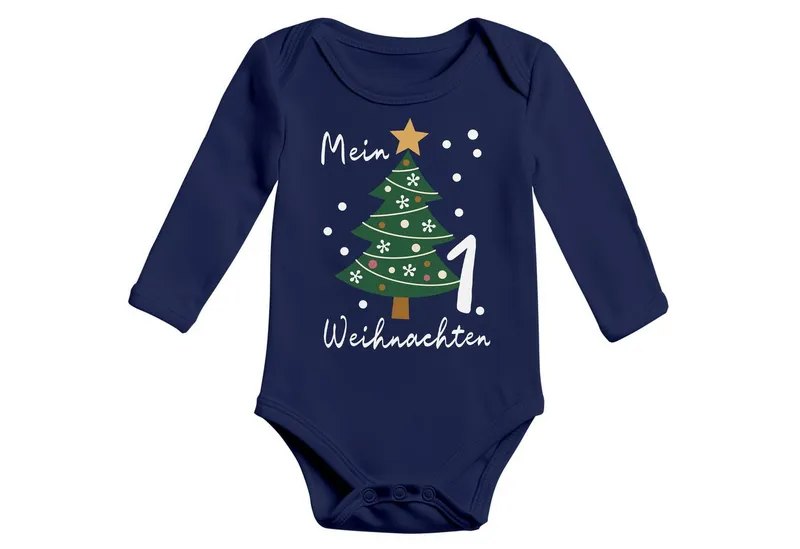 MoonWorks Body Baby Body langarm Mein erstes Weihnachten Weihnachtsbaum Aufdruck, Blau, – Produktbild 2 von 2