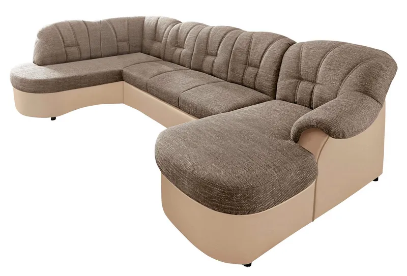 DOMO collection Wohnlandschaft FLORES 293x180x86 cm, hochwertig, komfortabel, U-Form, 3 Teile, wahlw. mit Bettfunktion, wahlw. mit Federkern, Unser Dauertiefpreis, Beige|braun, – Produktbild 7 von 8