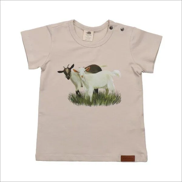 Walkiddy Kinder T-Shirt GOTS zertifiziert – Creme mit Ziegenmotiv, Kurzarm, weich & bequem | von Walkiddy – Produktbild 1 von 2
