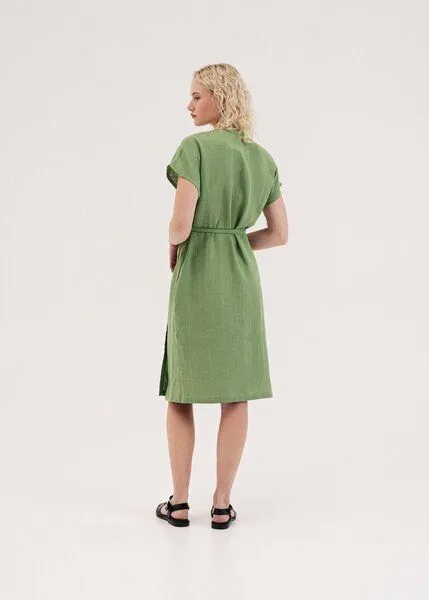 AmourLinen AmourLinen Wickelkleid aus Leinen OLIVIA, Matcha grün, – Produktbild 2 von 4