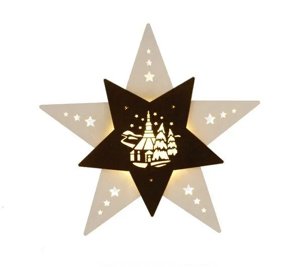 Weigla® Holzkunst Weigla® Holzkunst Weigla Fensterbilder Stern mit verschiedenen Motiven mit LED Beleuchtung, Braun- seiffener kirche, – Produktbild 1 von 1