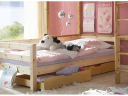 Bett "Infanskids" 90x200 cm, mit 2 Rollschubkästen, Kiefer lackiert – Produktbild 1 von 1