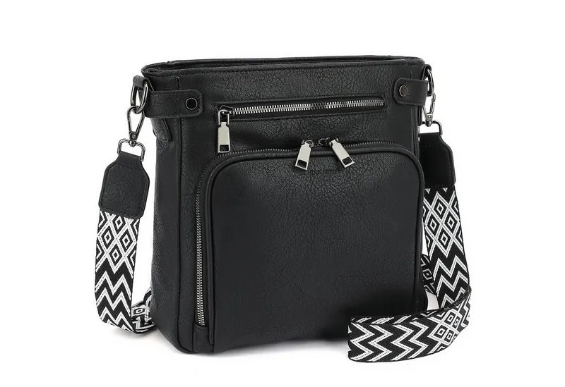 TAN.TOMI Schultertasche Handtasche damen mittelgroß Umhängetaschen crossbody bag, Retro leder PU damentaschen mit breitem gurt handtaschen, Schwarz, – Produktbild 1 von 5