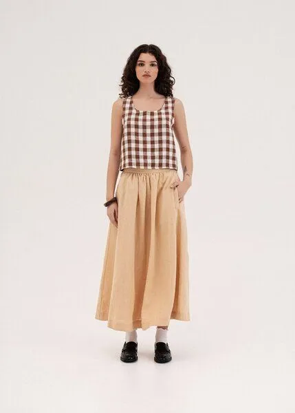AmourLinen AmourLinen Schürzentop aus Leinen ELLA, Mokka-gingham, – Produktbild 1 von 4