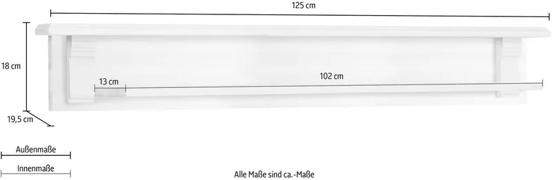 OTTO home Wandregal Anna, Regal, Wandboard, im Landhausstil, Breite 125 cm, aus massiver Kiefer, FSC®, Made in EU, Weiß, – Produktbild 4 von 5