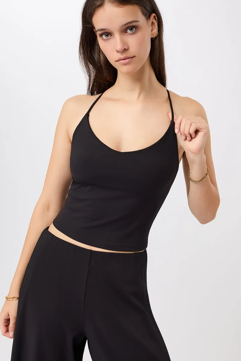 mandala MANDALA Damen vegan Schwarzes Kurzes Pilates Top, Schwarz, – Produktbild 1 von 2