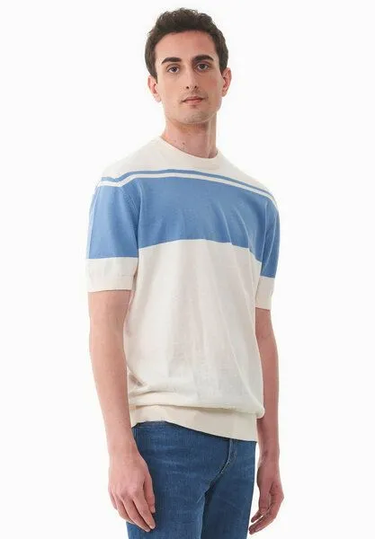 ORGANICATION ORGANICATION Strickshirt aus Bio-Baumwolle, Ecru/coronet blue, – Produktbild 3 von 4
