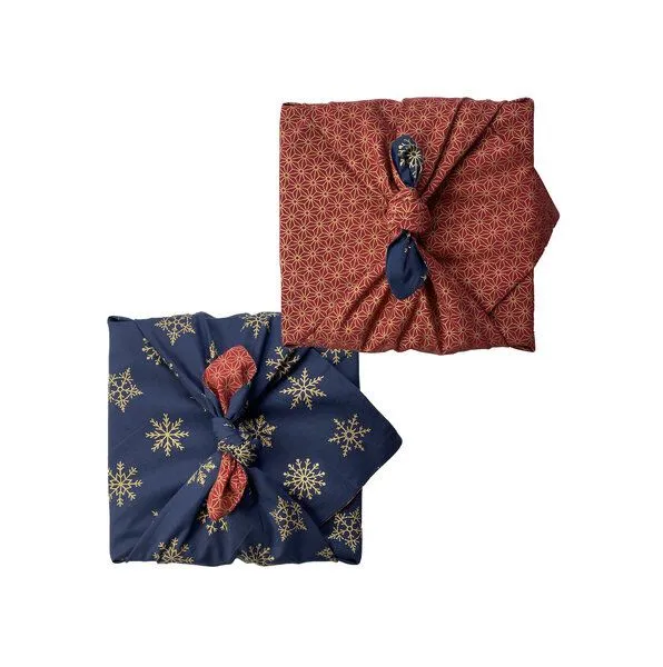 FabRap Gift Wrap FabRap Gift Wrap Wiederverwendbare Geschenkverpackung Furoshiki (doppelseitig), Plum diamonds & gold moons, – Produktbild 2 von 4