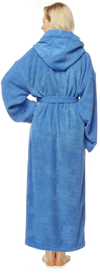 Arus Arus Damenbademantel Astra, pflegeleicht, wadenlang oder extralang für Spa & Sauna, 100% Baumwolle, Kapuze, Gürtel, mit Kapuze, wadenlang oder extra lang, 100% Baumwolle, Blau, – Produktbild 4 von 5