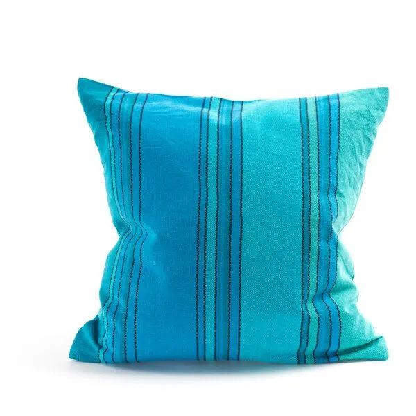 HängemattenGlück HängemattenGlück Sofakissen 40x40cm Latex & Kapok, Azurblau gestreift, – Produktbild 1 von 4