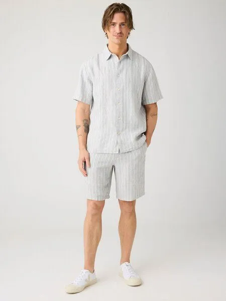 KnowledgeCotton Apparel KnowledgeCotton Apparel Lockeres Kurzarmhemd Pinstriped aus Bio-Leinen, Blau-blue-stripe, – Produktbild 3 von 3