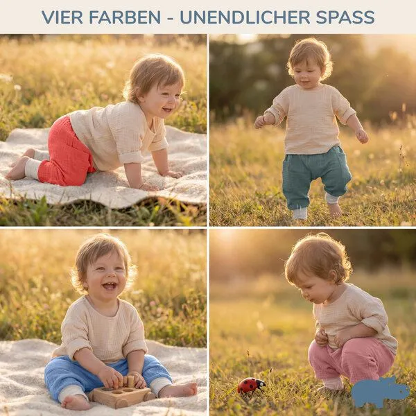 Mababu Mababu Musselin Pumphose | GOTS-zertifiziert | Bio-Baumwolle | Größen 1-5 Jahre | 4 Farben, Dusty rose/pink, – Produktbild 4 von 4