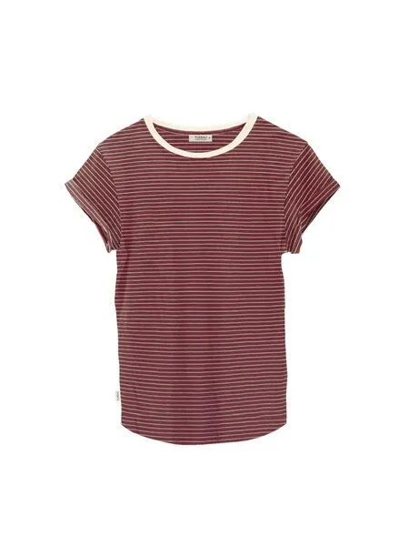 FUXBAU FUXBAU Frauen Streifenshirt - creme grün, bordeaux, blau oder senf, Rot, – Produktbild 3 von 4