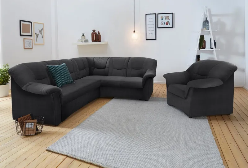 DOMO collection Ecksofa SARAFINA 240x190 cm, auch mit Federkern für mehr Sitzkomfort!, whlw. mit Bettfunktion, elegantes Design, L-Form, Braun, – Produktbild 4 von 5