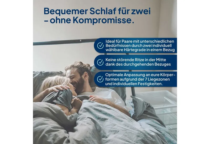 Taschenfederkernmatratze Premium 7-Zonen Federkernmatratze mit 2 Härtegraden, Optimal für Paare, AM Qualitätsmatratzen, 24 cm hoch, 140x190 cm – Produktbild 1 von 5
