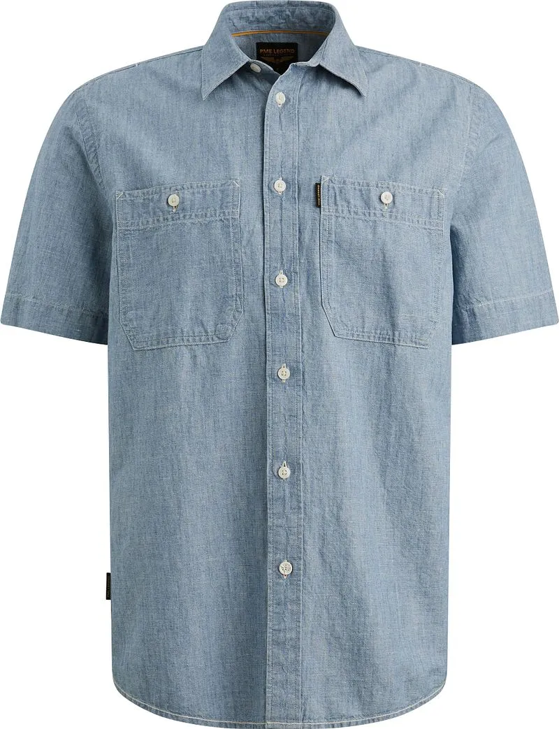 PME Legend PME Legend Short Sleeve Hemd Coton Linnen Chambray Indigo, Blau, – Produktbild 2 von 5