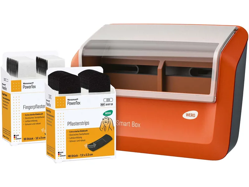 WERO WERO Smart Box Pflasterspender, gefüllt mit PowerTex Pflasterstrips und Fingerpflaster – Produktbild 1 von 1