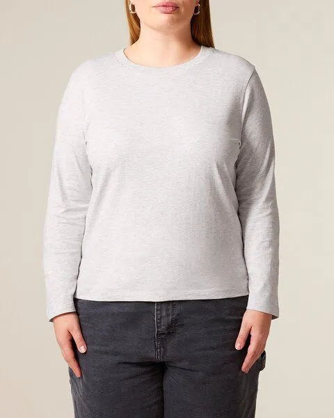 YTWOO YTWOO Basic Damen Langarmshirt aus 100% Biobaumwolle, Cremeweiß meliert, – Produktbild 1 von 4