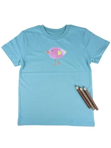 MelaDi Meladi Kinder Shirt aus Biobaumwolle - Lila Vogel auf Türkis – Produktbild 1 von 5