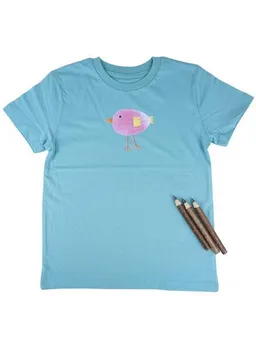 MelaDi Meladi Kinder Shirt aus Biobaumwolle - Lila Vogel auf Türkis – Produktbild 1 von 1