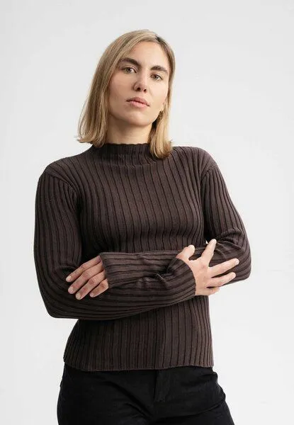 MELA MELA Strickpullover Style NAMARI aus 100% Bio-Baumwolle, Dunkelbraun, – Produktbild 1 von 4