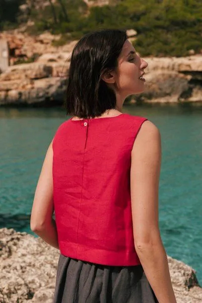 AmourLinen AmourLinen Klassisches ärmelloses Leinentop Lucia, Viva magenta, – Produktbild 2 von 4