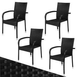 Casaria® Polyrattan Stapelstuhl Comfort 4er-Set Schwarz – Produktbild 1 von 1