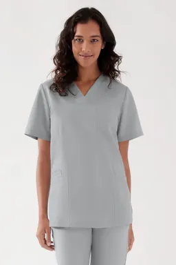 TENCEL™ Schlupfkasack Damen - V-Ausschnitt, perlgrau - Berufsbekleidung.de – Produktbild 1 von 1