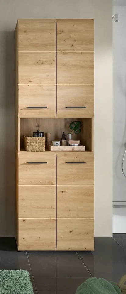 Inn.Furn Hochschrank Cover (Badschrank in Eiche Artisan, 4-türig, 60 x 185 cm) mit viel Stauraum, Beige, – Produktbild 4 von 5