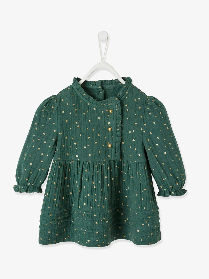 Vertbaudet Vertbaudet Baby Kleid mit Sternen, Dunkelgrün bedruckt, – Produktbild 2 von 4