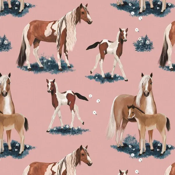Walkiddy Kinderrock GOTS zertifiziert, Bio-Baumwolle, rosa, Pferde-Muster „Little & Big Horses“, weich – Walkiddy, Pink, – Produktbild 2 von 2