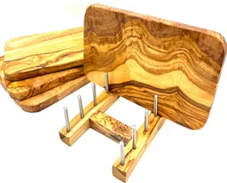Olivenholz erleben Olivenholz erleben Geschirrständer Brettchenständer für bis zu 6 Frühstücksbretter, Zubehör für Frühstücksbrett 22 x 14 cm aus Olivenholz, Platzsparende Aufbewahrung für bis zu 6 Brettchen an einem Ort – Produktbild 1 von 1