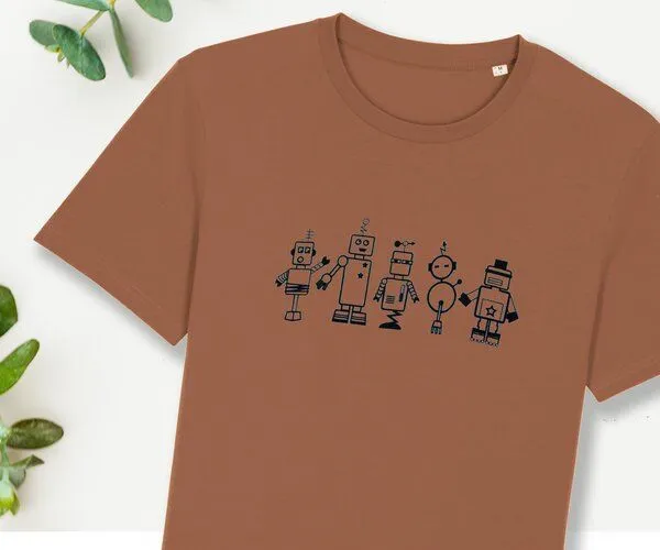 Spangeltangel Spangeltangel T-Shirt "Roboter", Herrenshirt, bedruckt, Handsiebdruck, Braun, – Produktbild 1 von 2