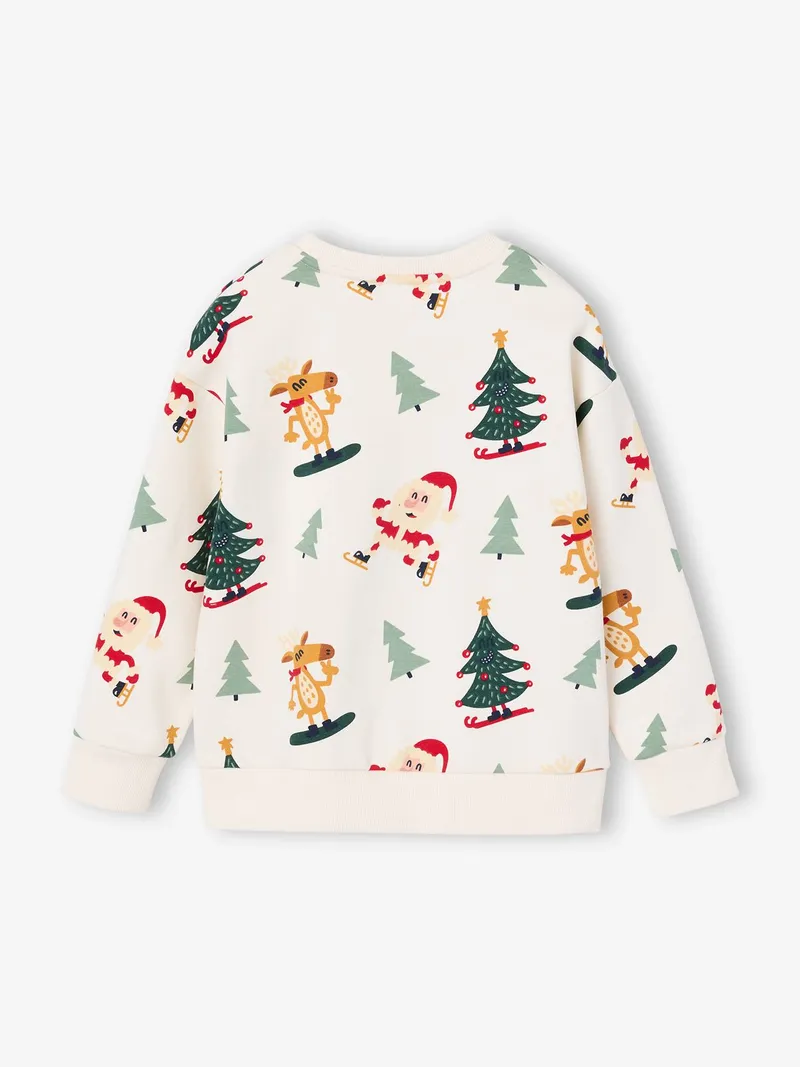 Vertbaudet Vertbaudet Sweatshirt mit Allover-Weihnachtsprint Jungen, Wollweiß, – Produktbild 2 von 3
