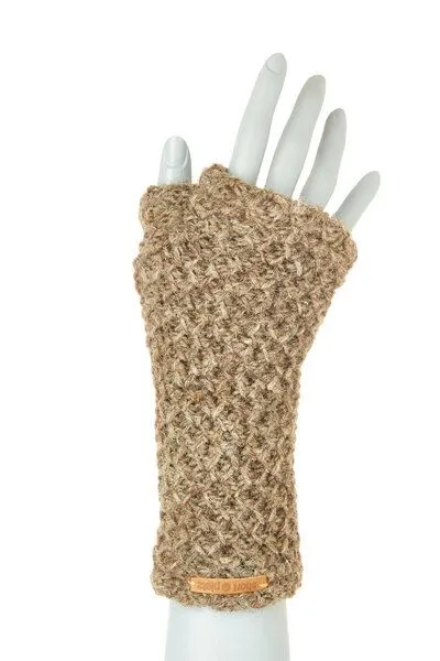 short'n'pietz short'n'pietz Schurwollhandstulpen mit Wabenstrickmuster, handgestrickt, Naturbraun, – Produktbild 1 von 1