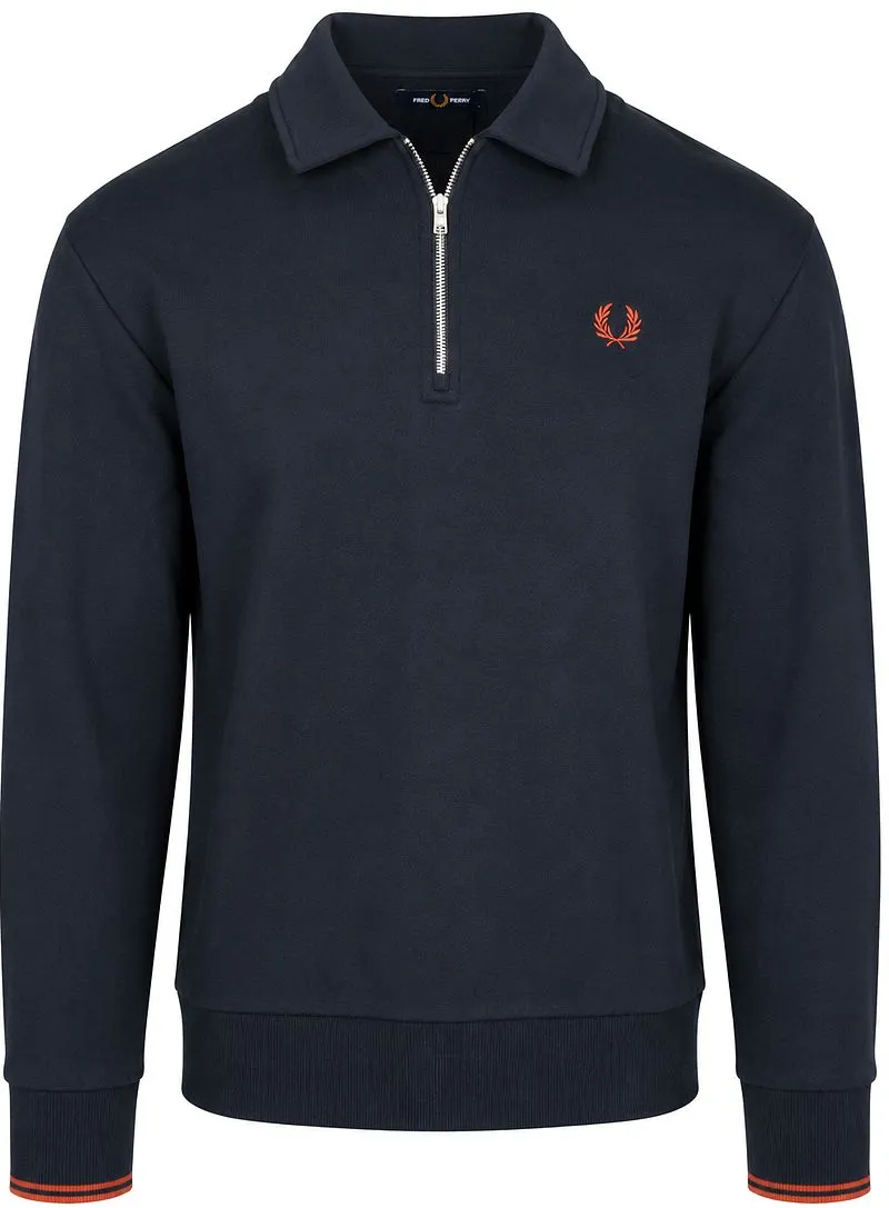 Fred Perry Fred Perry Langarm-Poloshirt Half Zip Navy - Größe M, Dunkelblau, – Produktbild 1 von 5