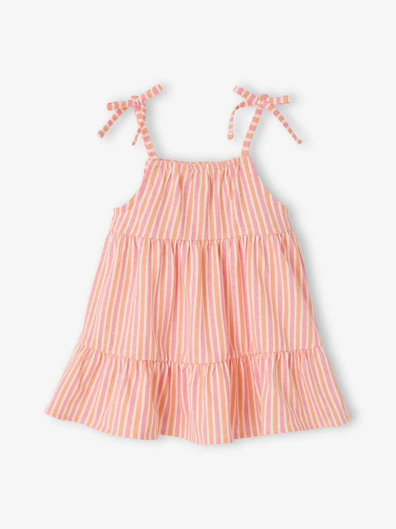 Vertbaudet Baby Trägerkleid mit Schleifen, Rosa gestreift, – Produktbild 3 von 4