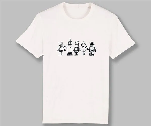 Spangeltangel Spangeltangel T-Shirt "Roboter", Herrenshirt, bedruckt, Handsiebdruck, Weiß, – Produktbild 2 von 2
