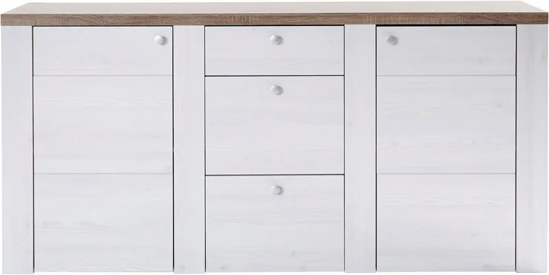 OTTO home Sideboard Larona, zeitlose Kommode mit 2 Türen, 3 Schubkästen, Türkommode, Höhe 84 cm, viel Stauraum, Anrichte mit dekorativer Rahmenoptik, Weiß, – Produktbild 3 von 5